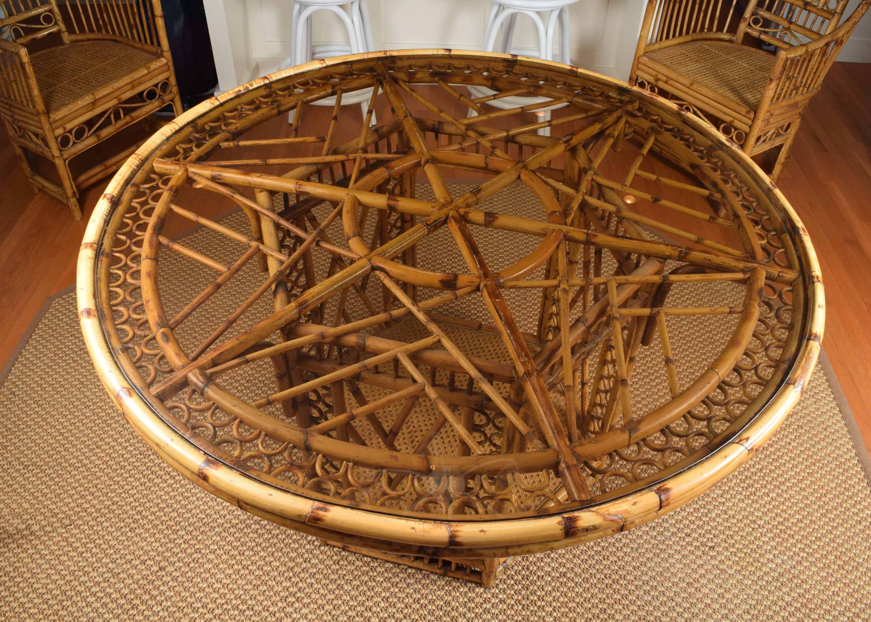 Bamboo and Cane Glass Top Table