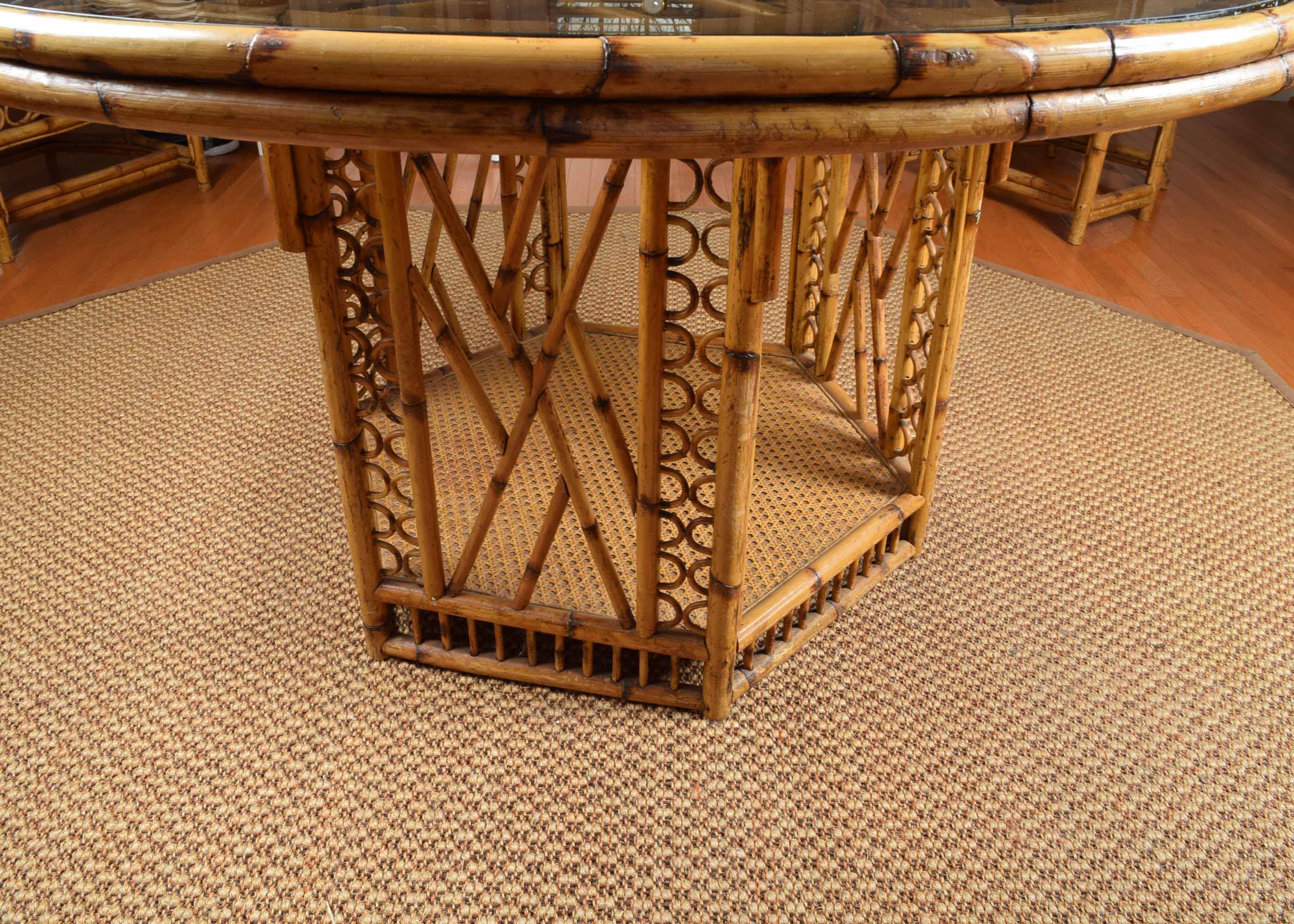 Bamboo and Cane Glass Top Table