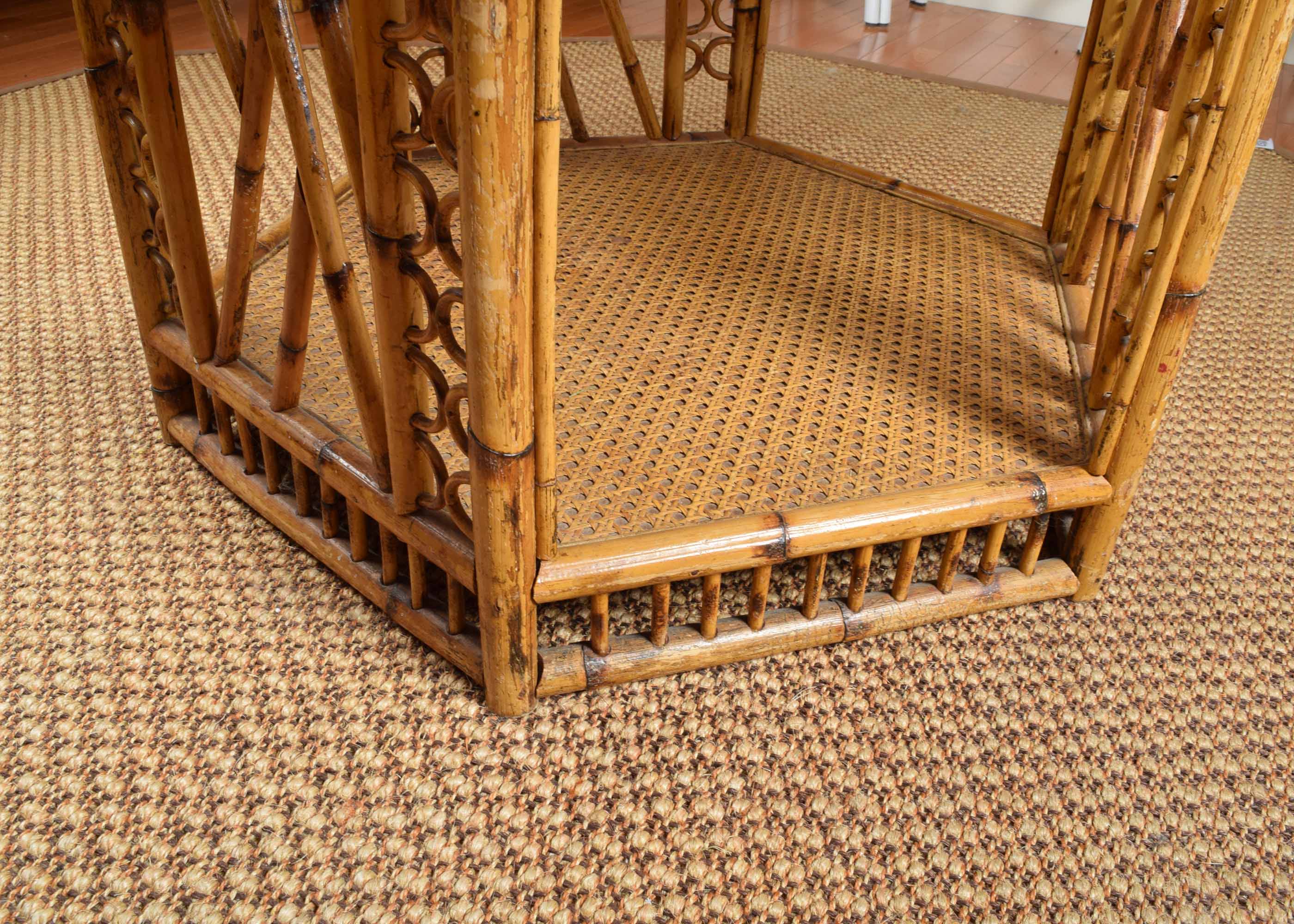 Bamboo and Cane Glass Top Table