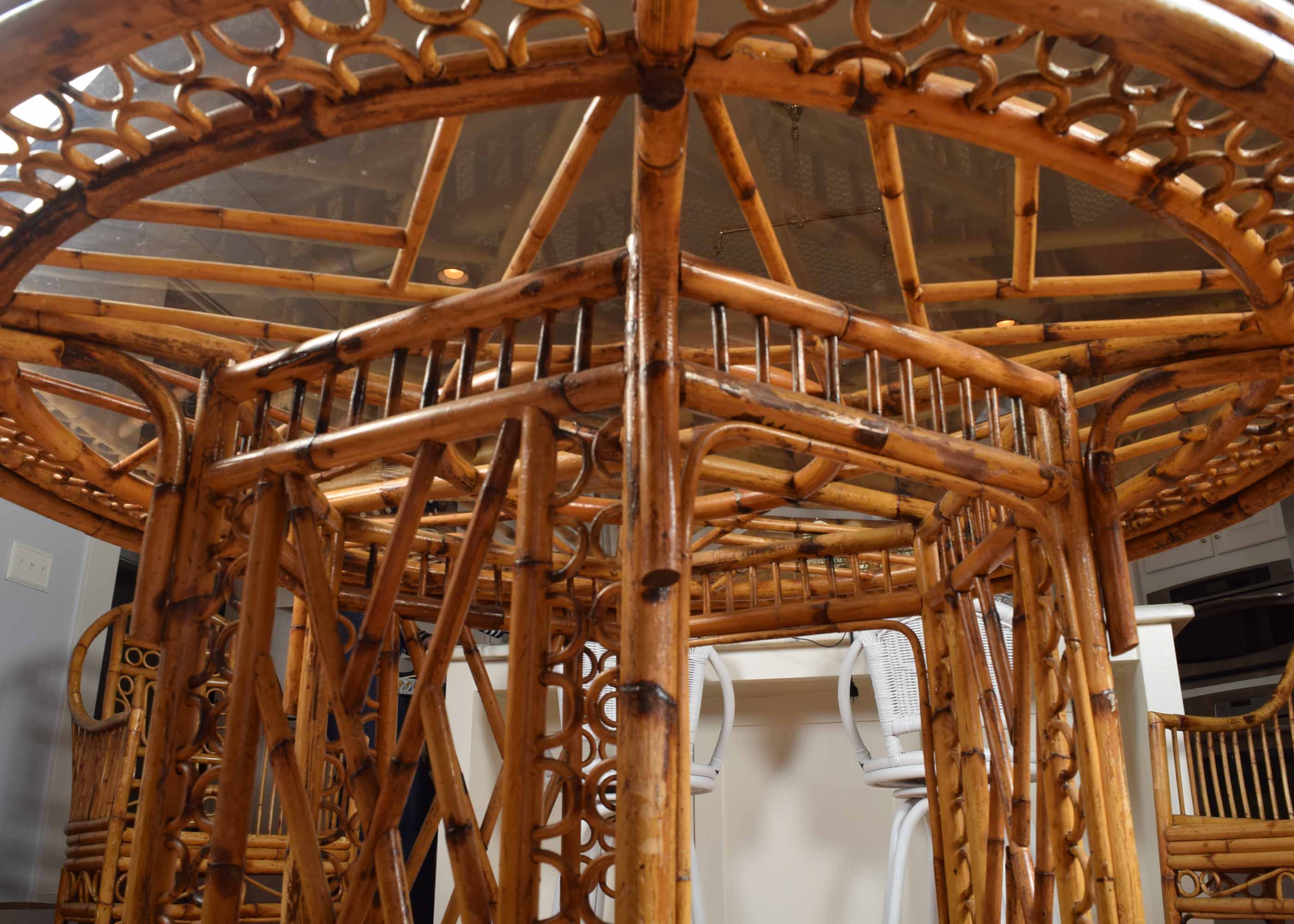 Bamboo and Cane Glass Top Table