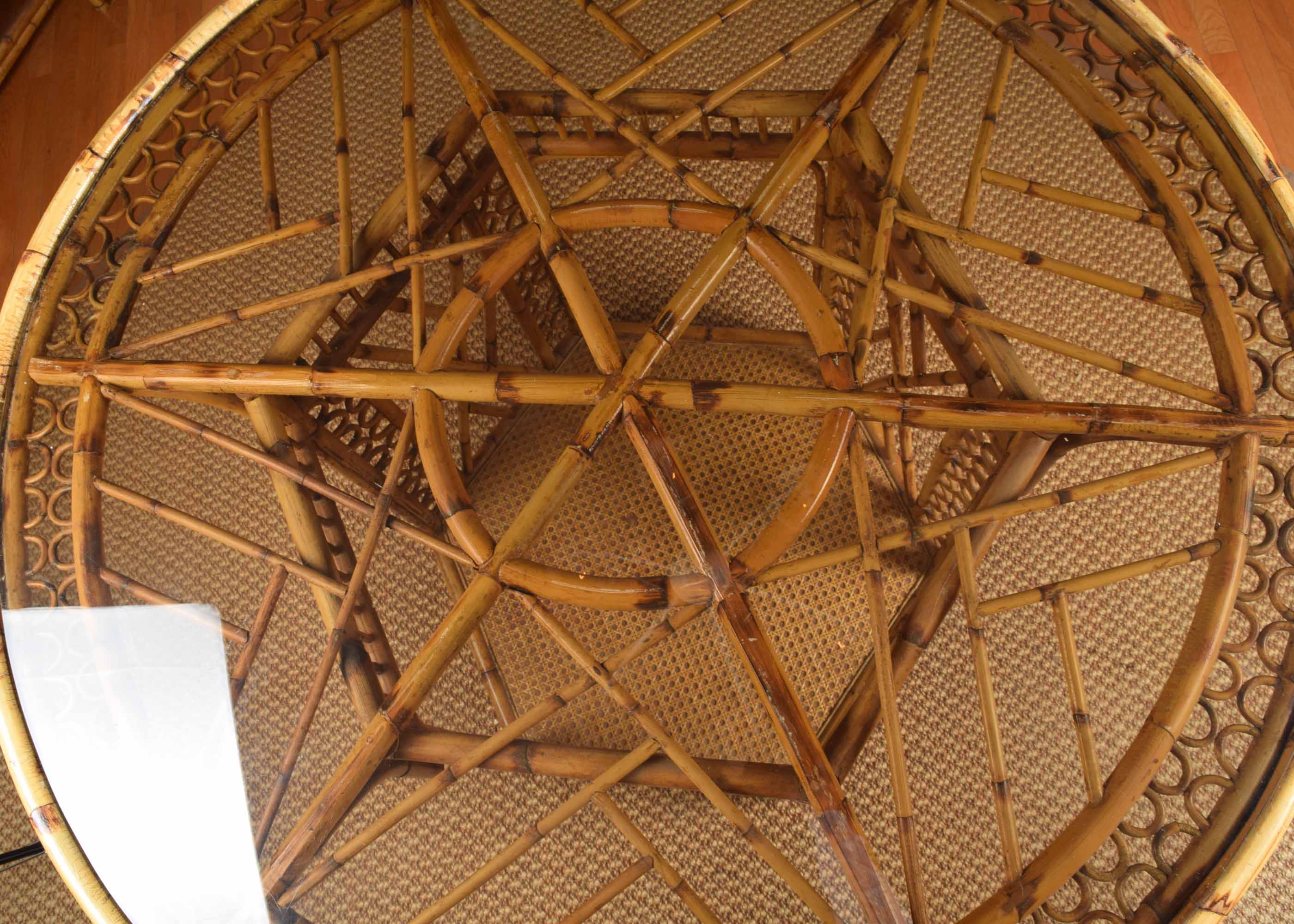 Bamboo and Cane Glass Top Table