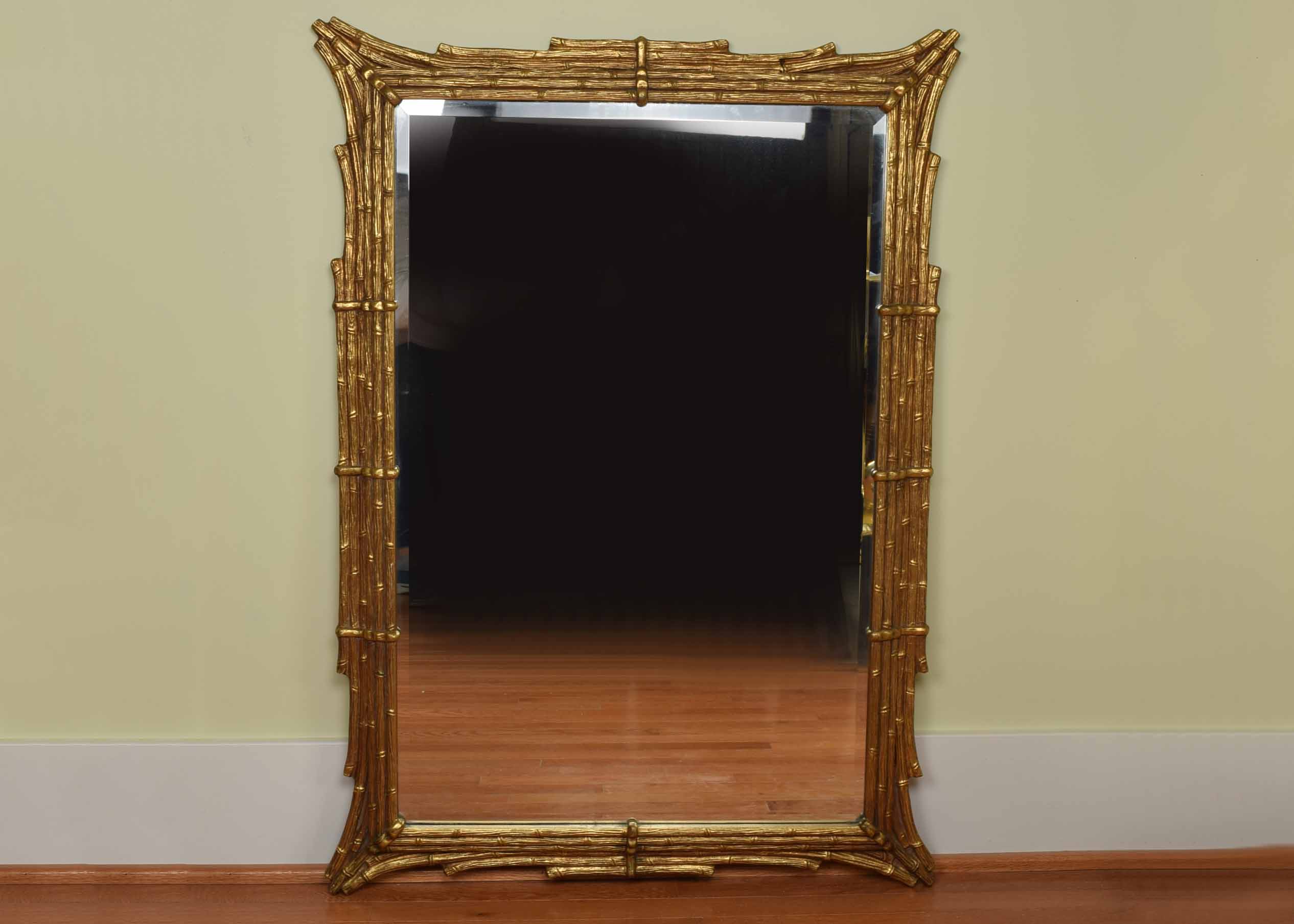 Gold Tone Cane Look Framed Beveled Mirror