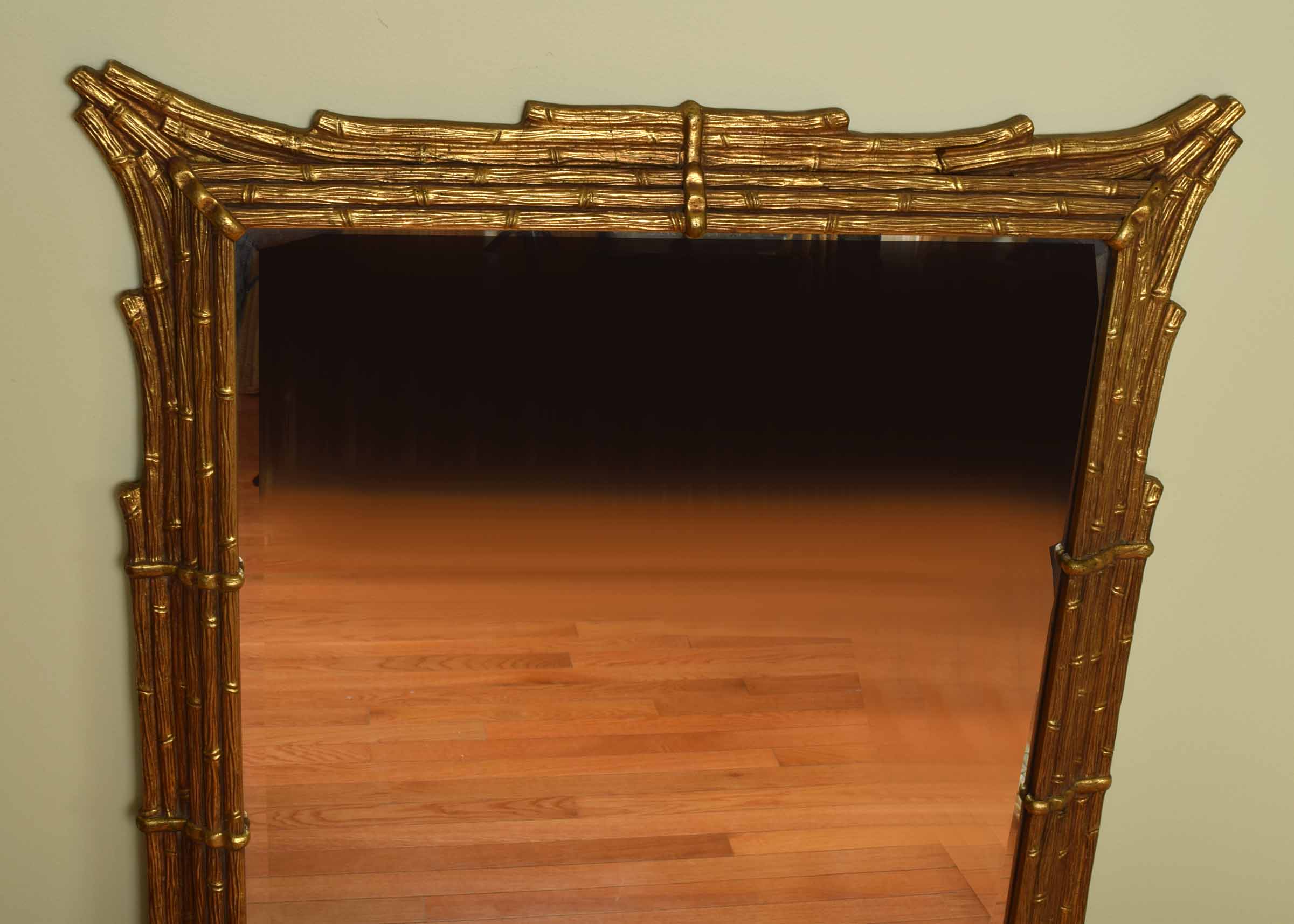 Gold Tone Cane Look Framed Beveled Mirror