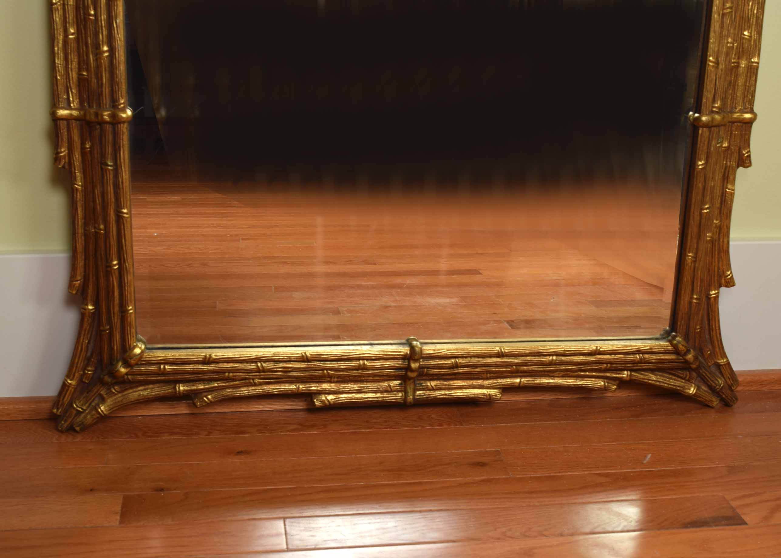 Gold Tone Cane Look Framed Beveled Mirror