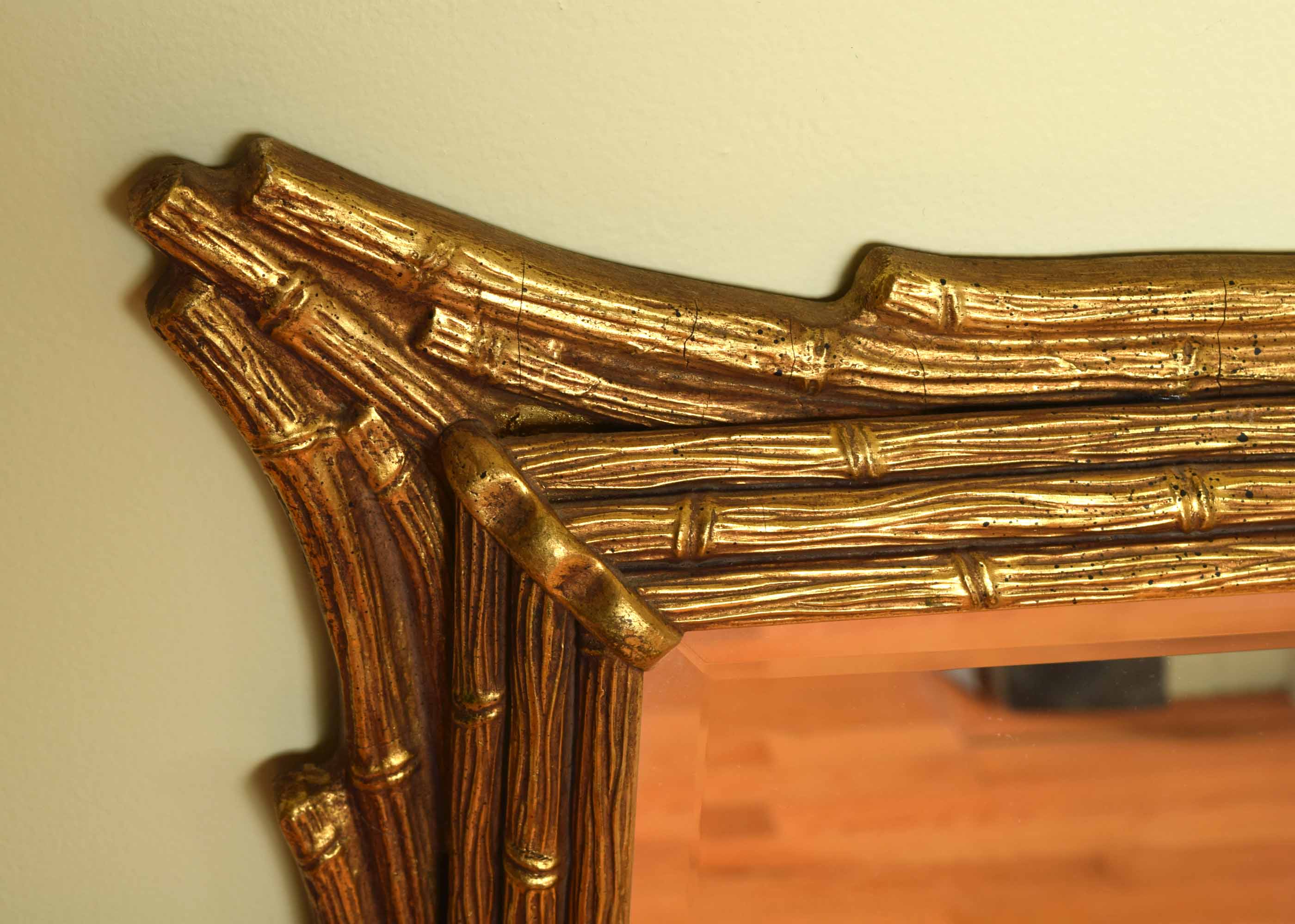 Gold Tone Cane Look Framed Beveled Mirror