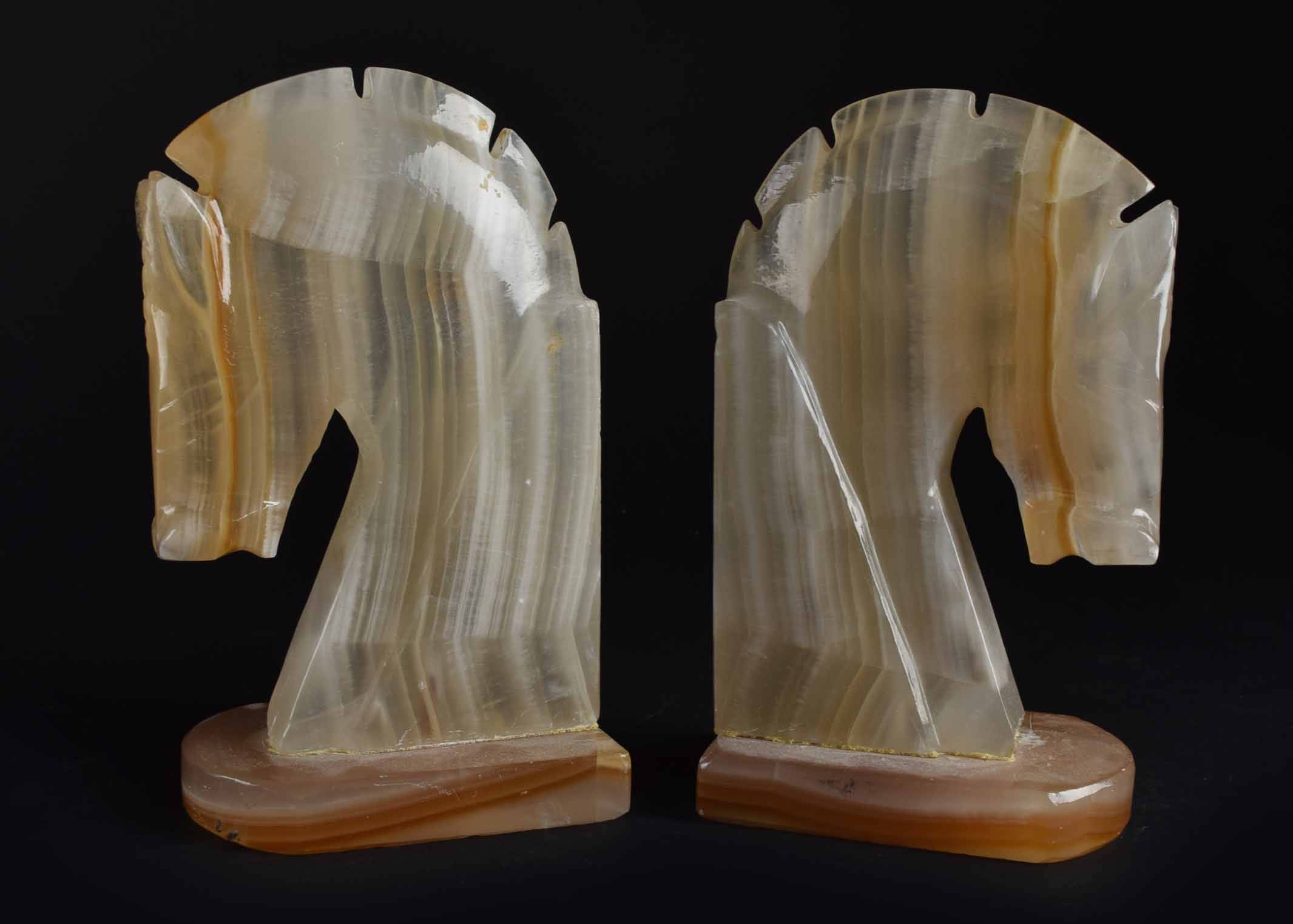 Horse Head Bookends and Vintage Milk Glass Art Deco Horse Heads Cup