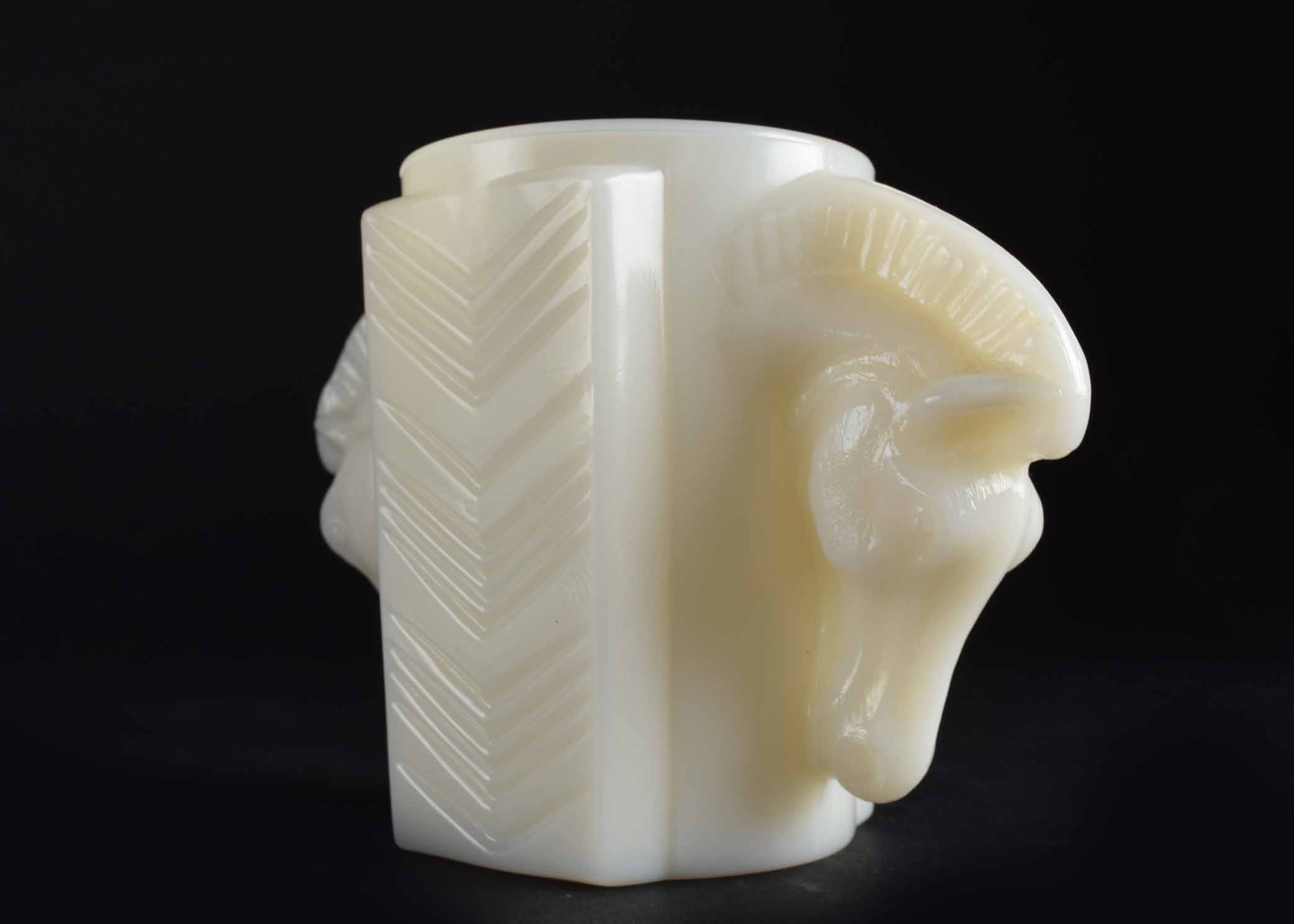 Horse Head Bookends and Vintage Milk Glass Art Deco Horse Heads Cup