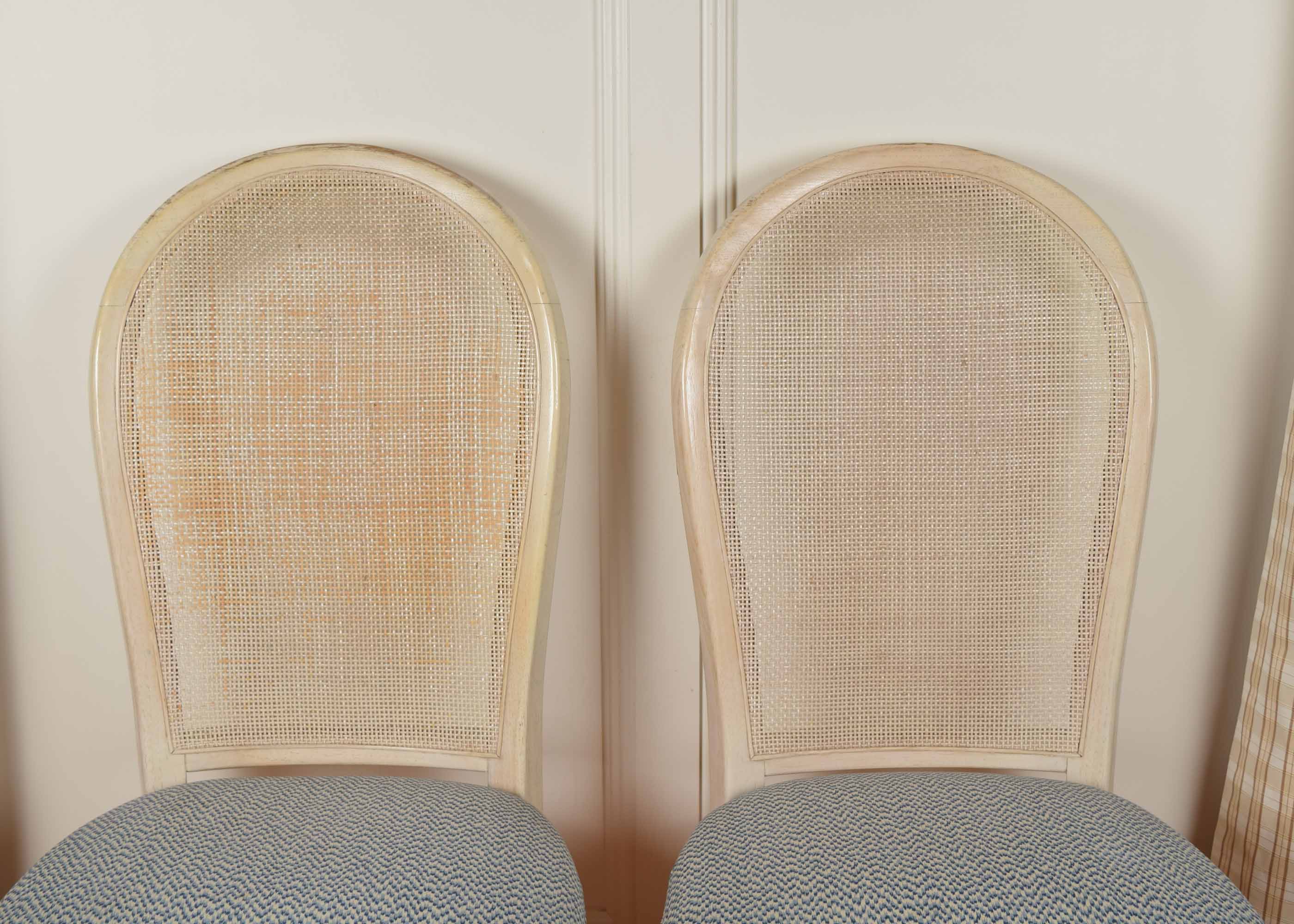 Pair of Pickled Oak Cane Back Upholstered Seat Chairs