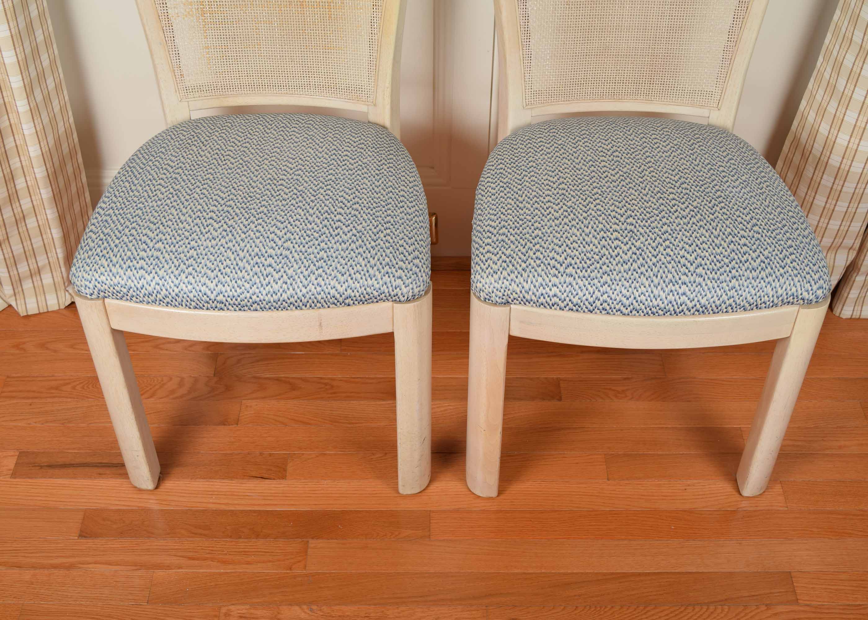 Pair of Pickled Oak Cane Back Upholstered Seat Chairs