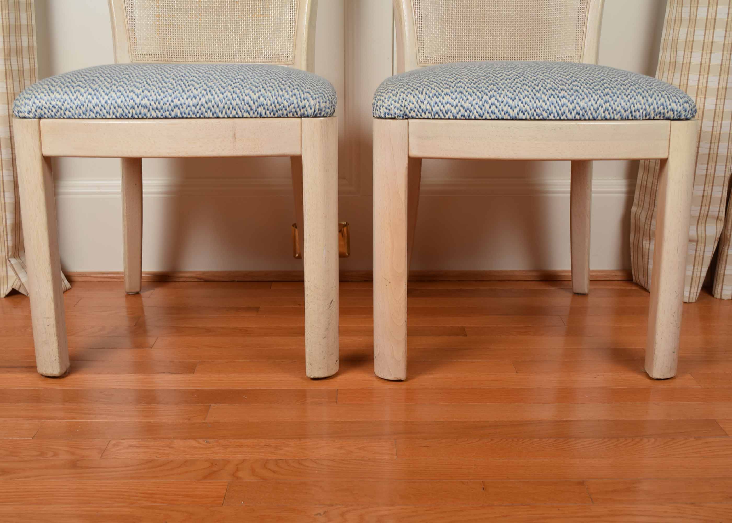 Pair of Pickled Oak Cane Back Upholstered Seat Chairs