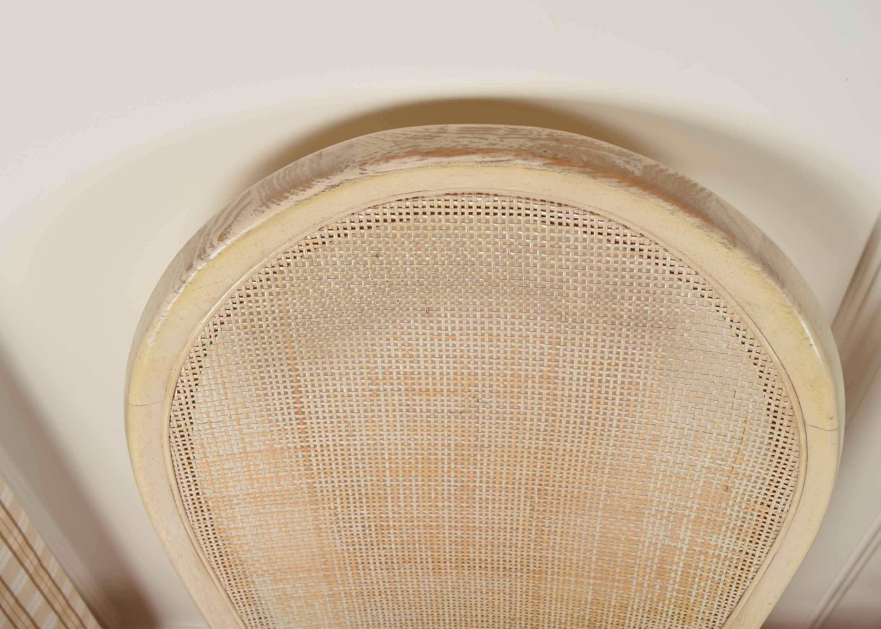 Pair of Pickled Oak Cane Back Upholstered Seat Chairs