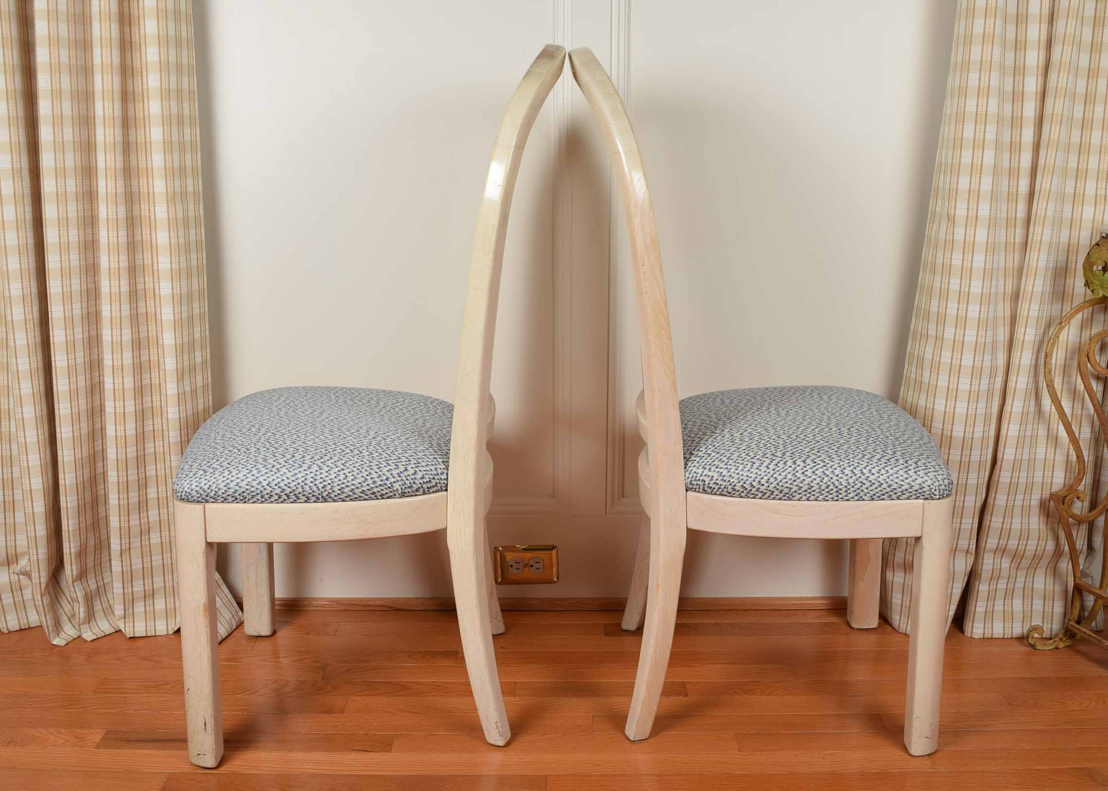 Pair of Pickled Oak Cane Back Upholstered Seat Chairs