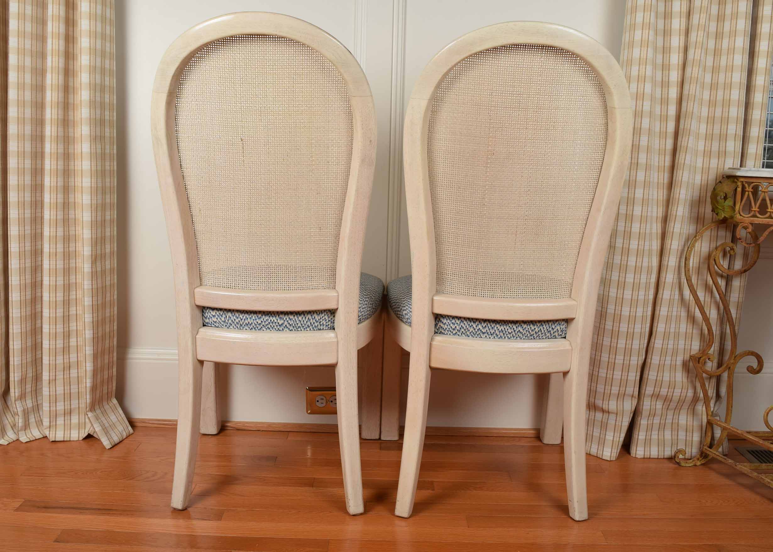 Pair of Pickled Oak Cane Back Upholstered Seat Chairs