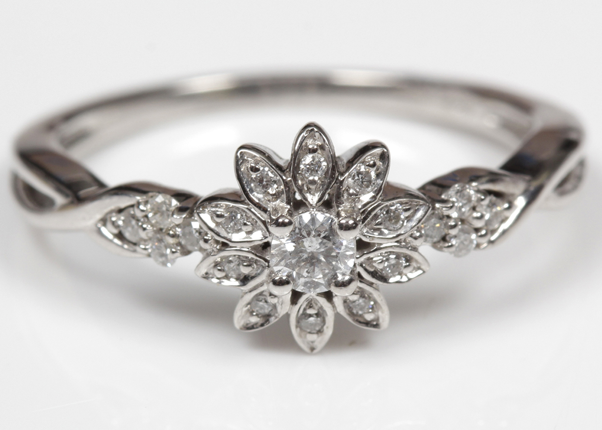 14K White Gold Diamond Flower Ring
