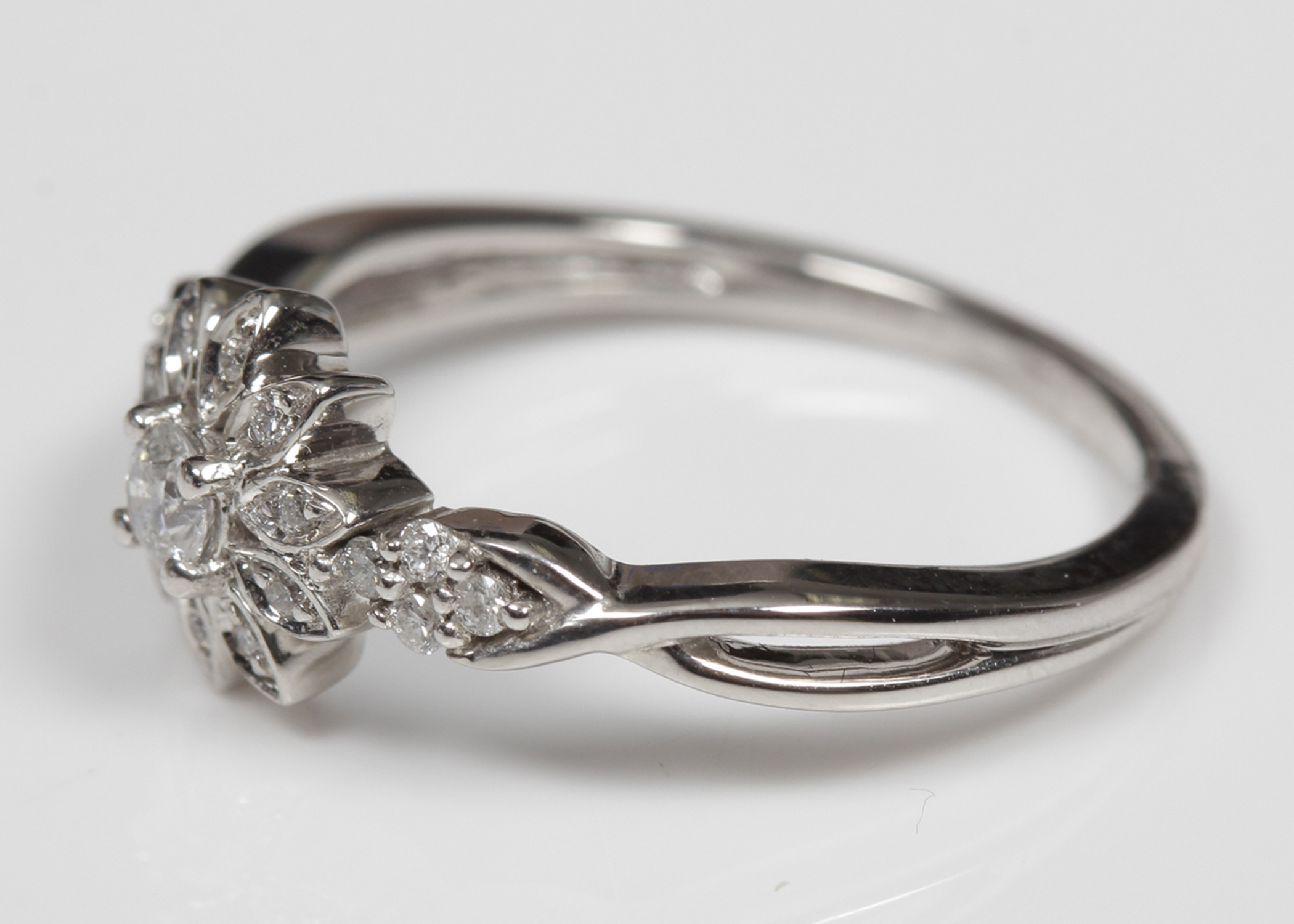 14K White Gold Diamond Flower Ring