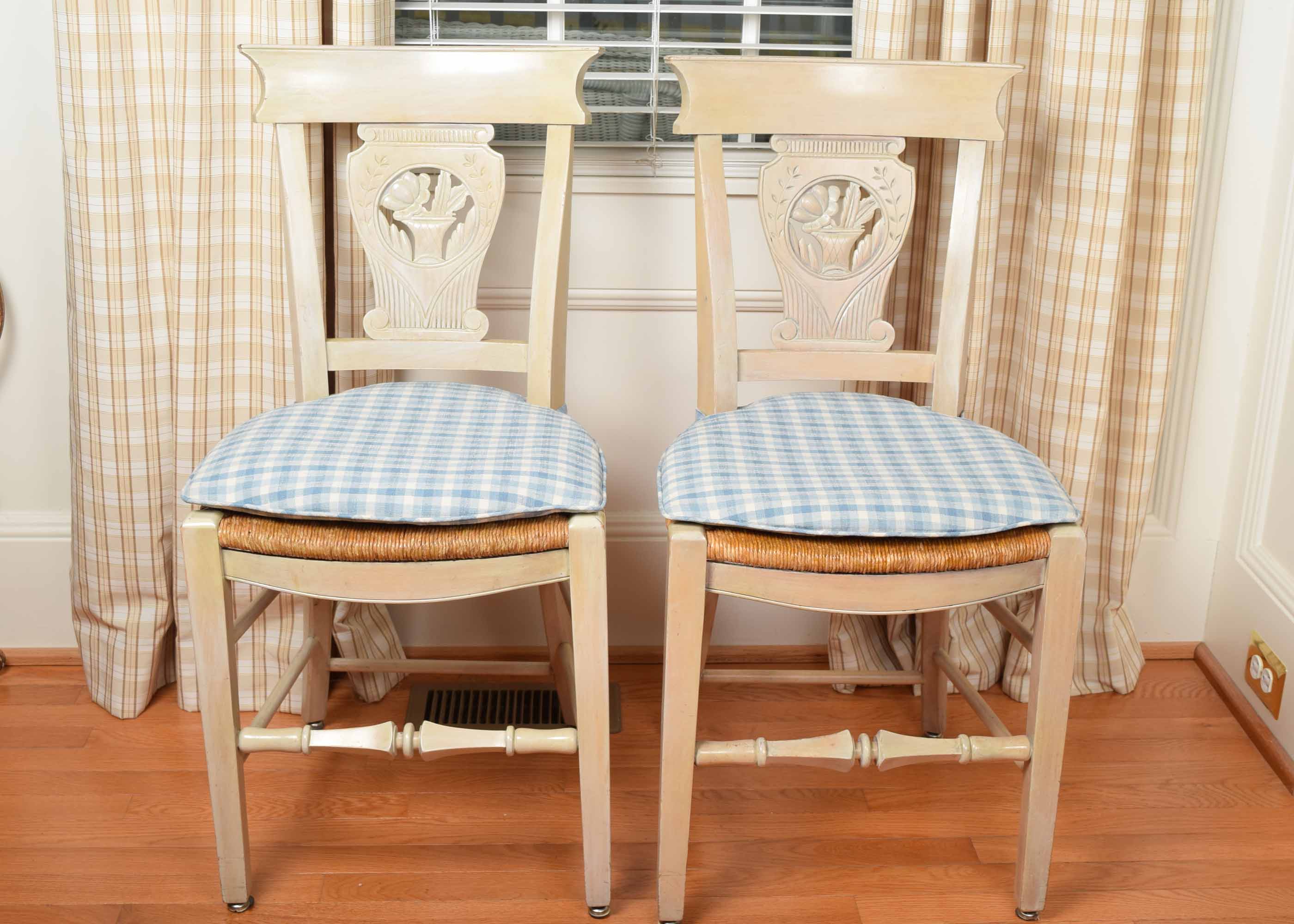 Pair of Painted Vintage Rush Seat Chairs