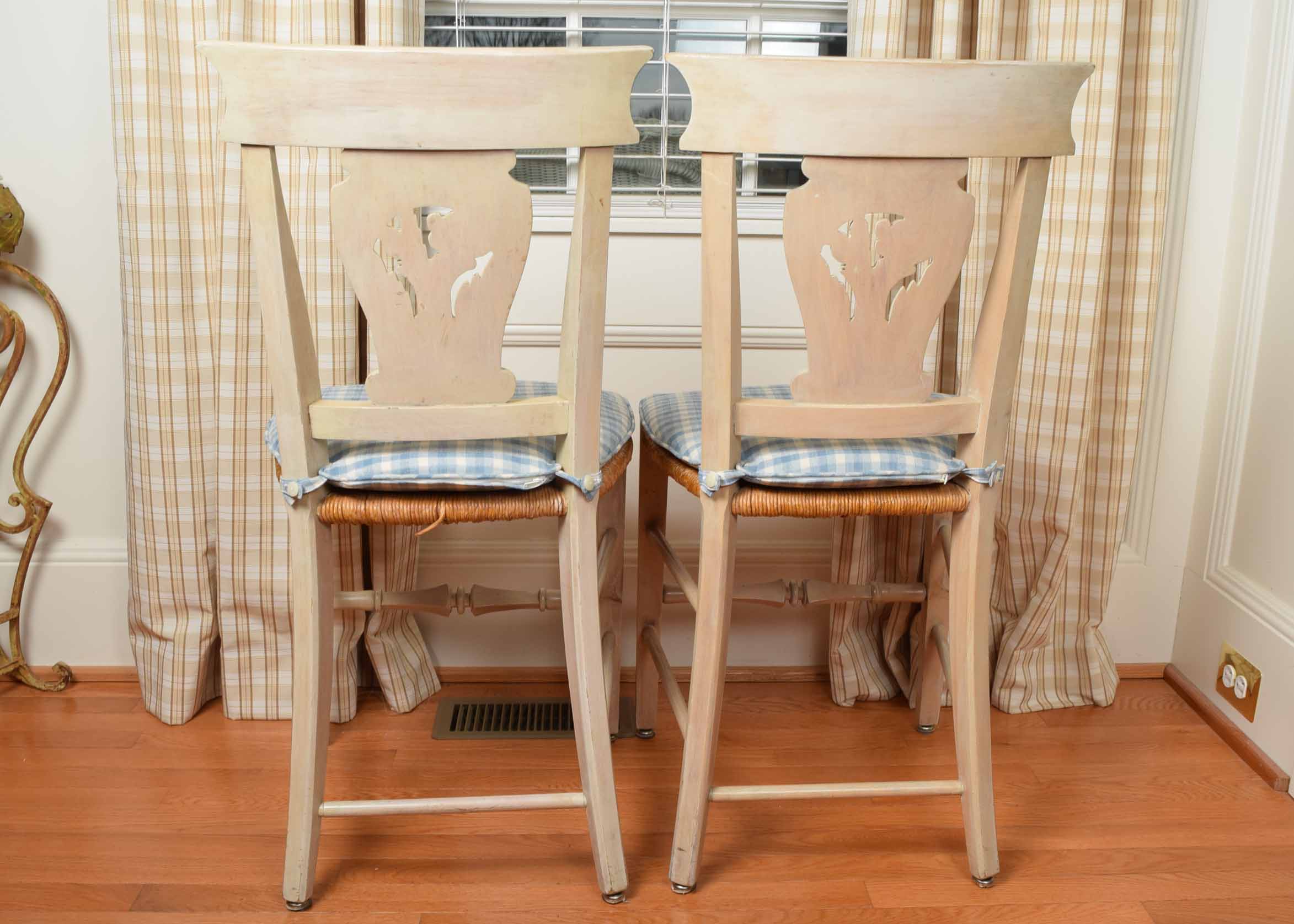 Pair of Painted Vintage Rush Seat Chairs