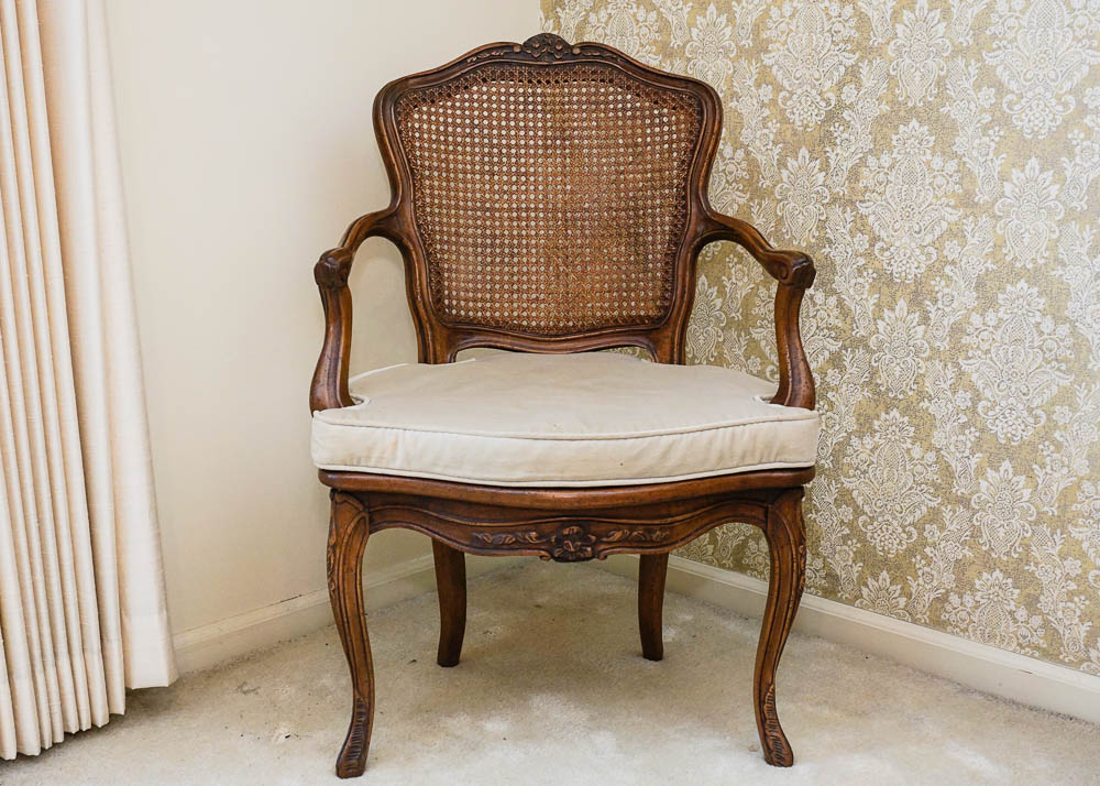 Walnut Frame Cane Back Armchair