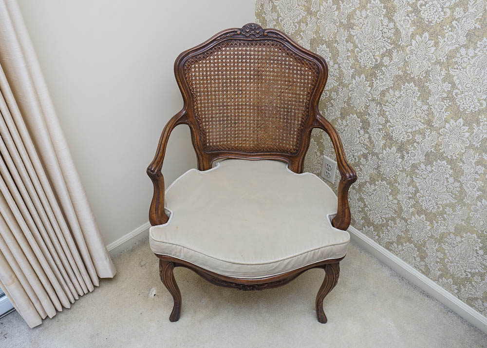 Walnut Frame Cane Back Armchair