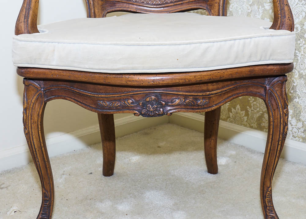 Walnut Frame Cane Back Armchair