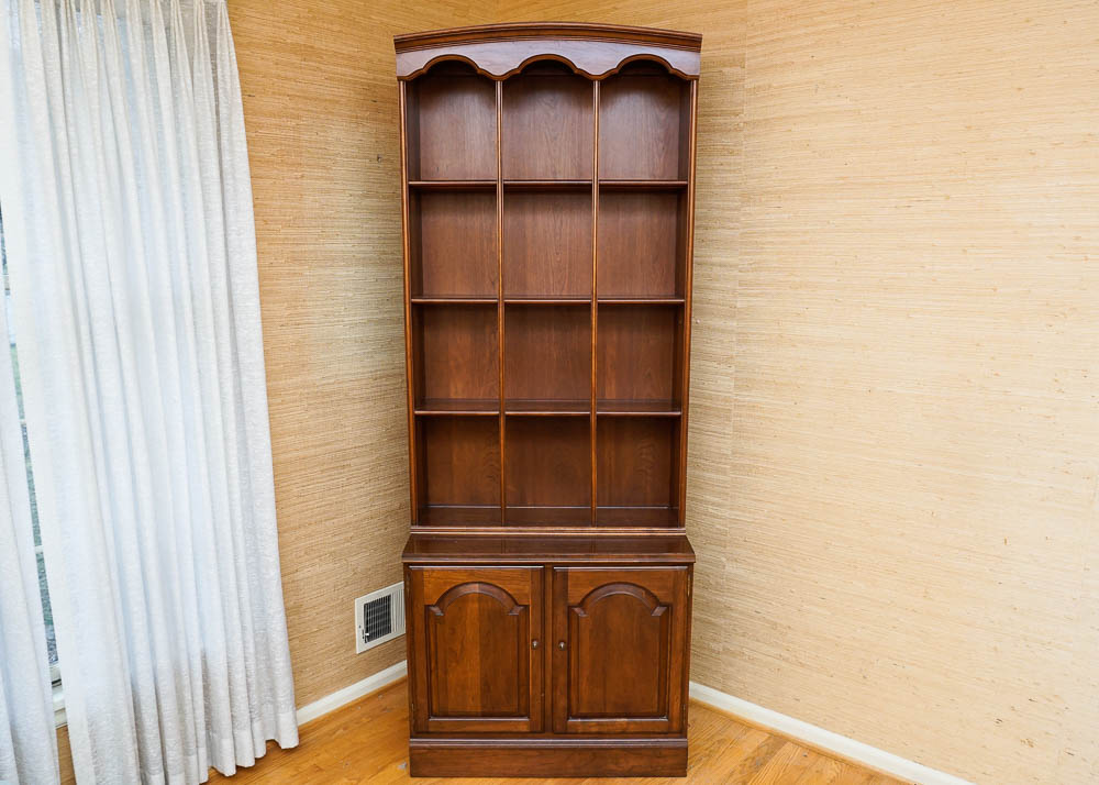 Tall Walnut Bookshelf Cabinet