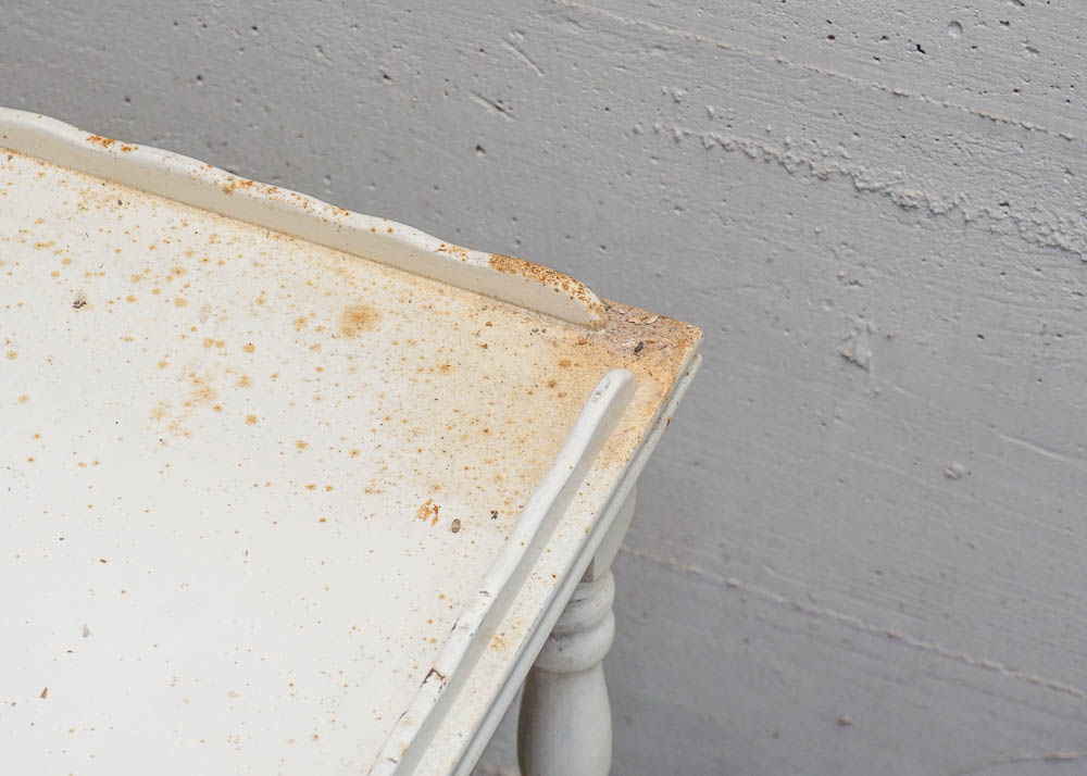 White Wooden End Table and Metal TV Tray