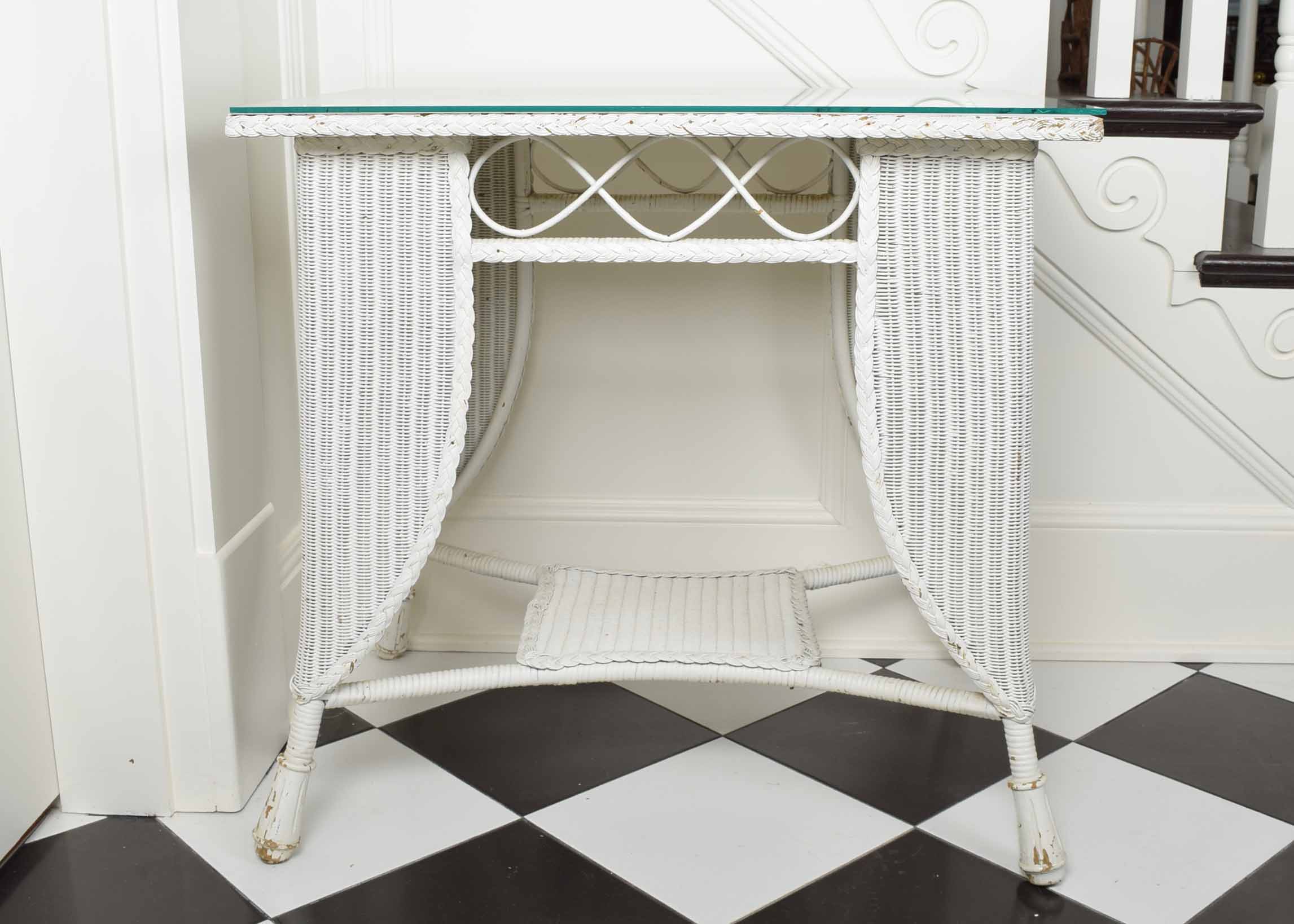 Vintage Victorian Style White Wicker Library Table