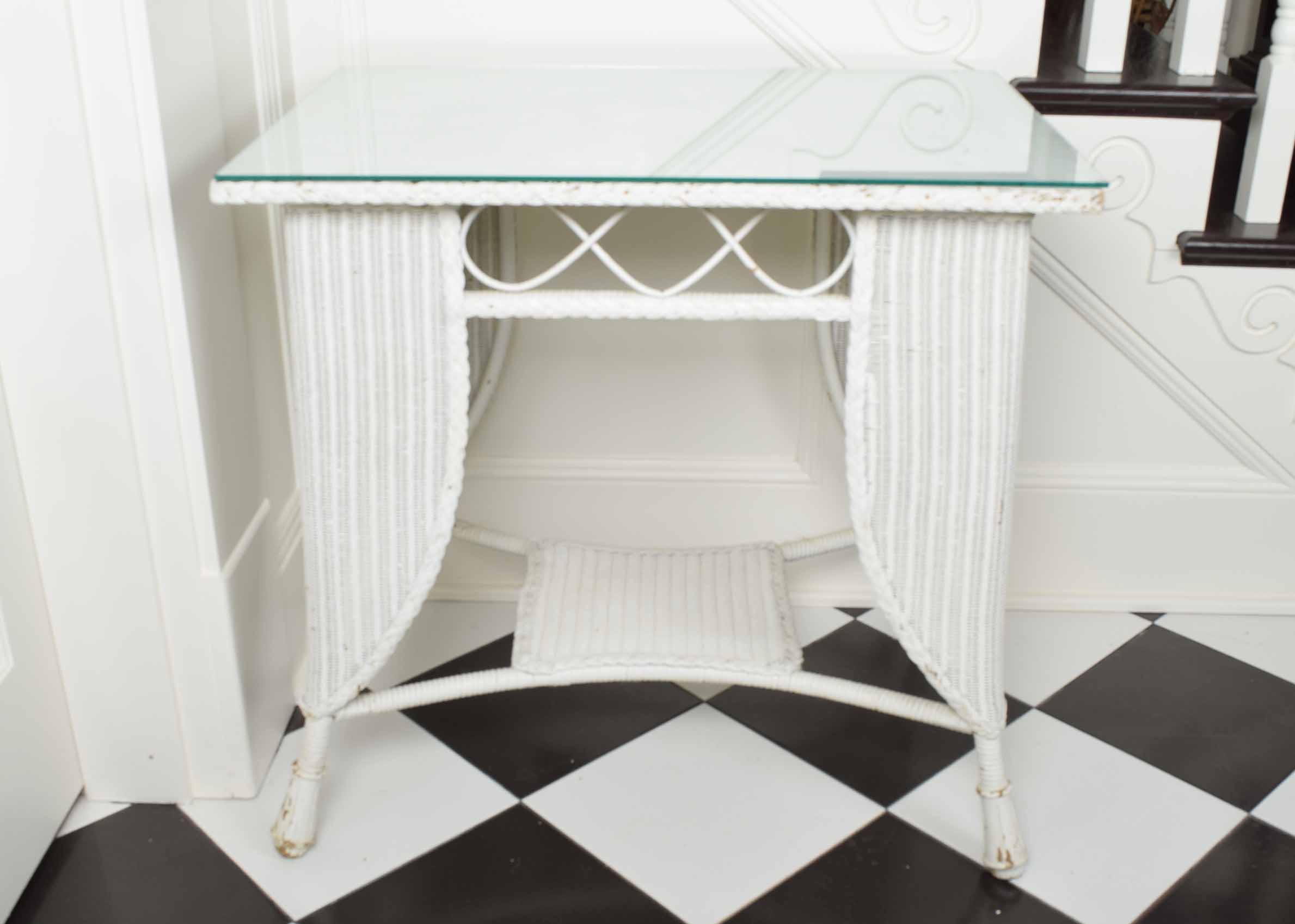 Vintage Victorian Style White Wicker Library Table