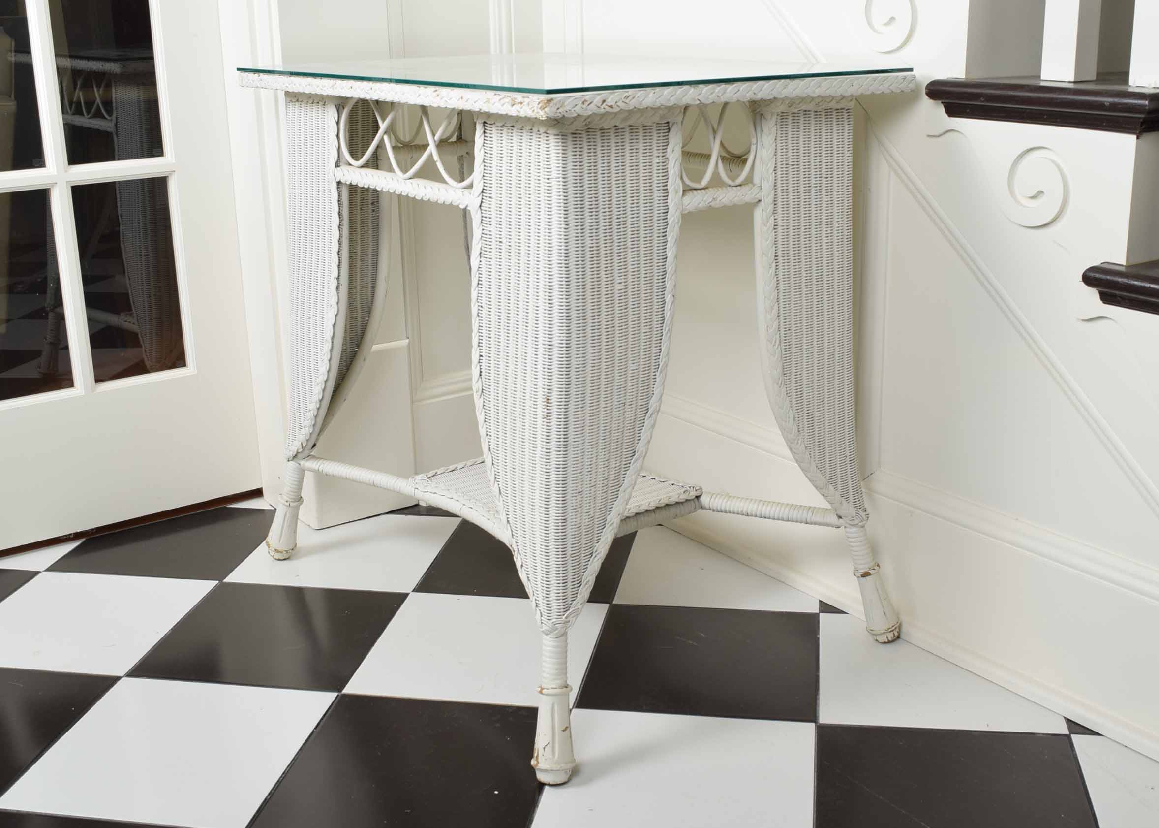 Vintage Victorian Style White Wicker Library Table