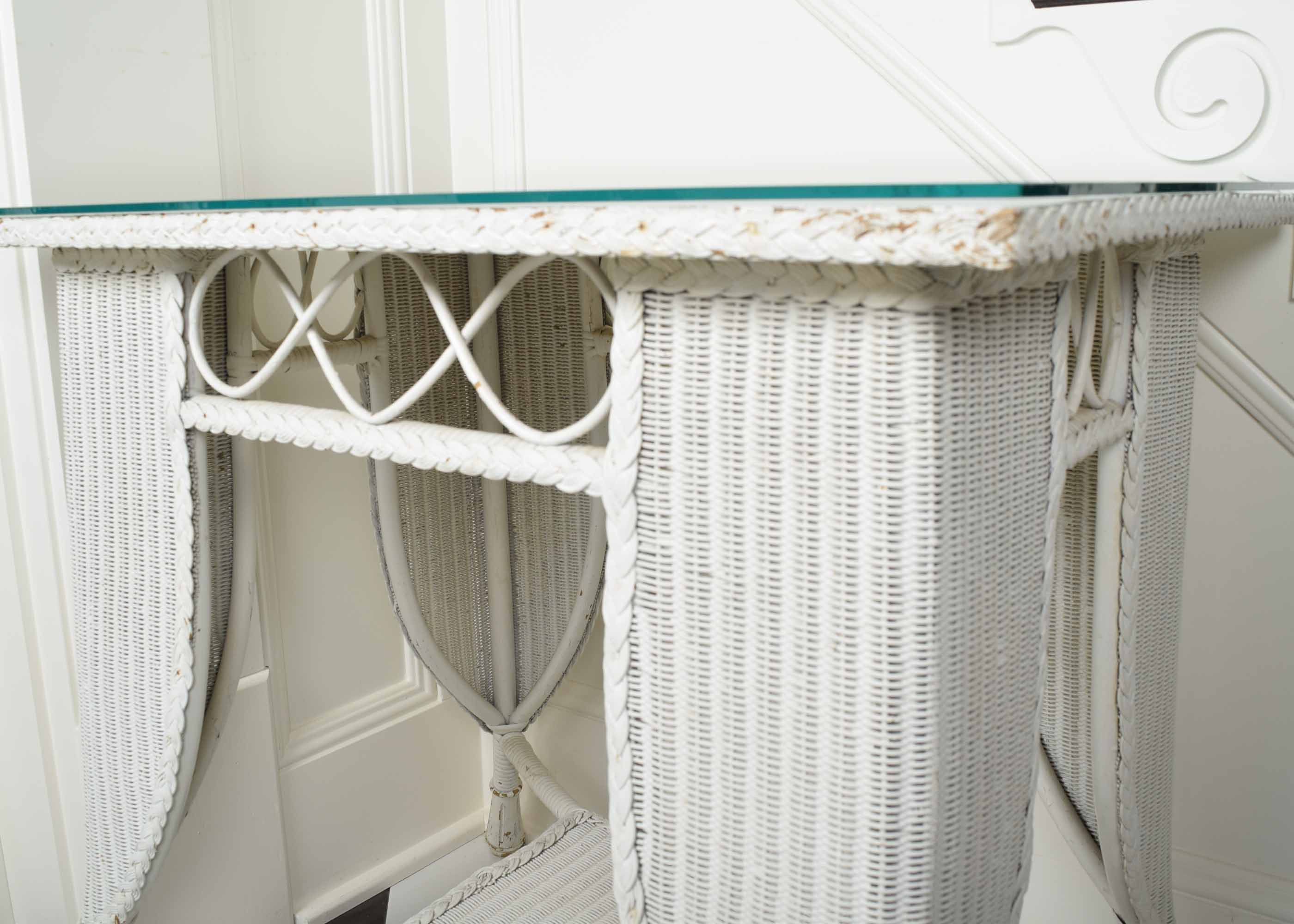 Vintage Victorian Style White Wicker Library Table
