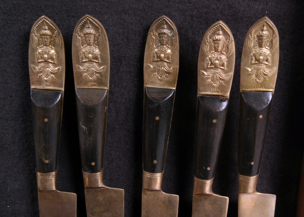 Vintage Siam Brass Flatware Collection with Teak Handles