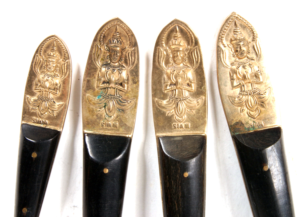 Vintage Siam Brass Flatware Collection with Teak Handles