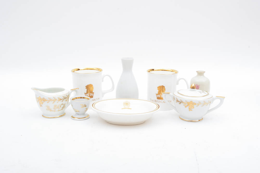 Ritz Carlton Cream and Gilt China Mugs and Other Cream Tone China