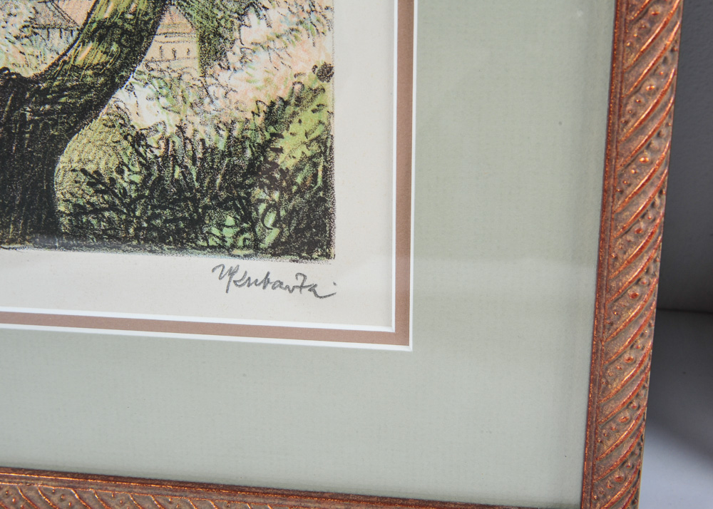 Trio of Framed Architectural and Landscape Themed Artworks