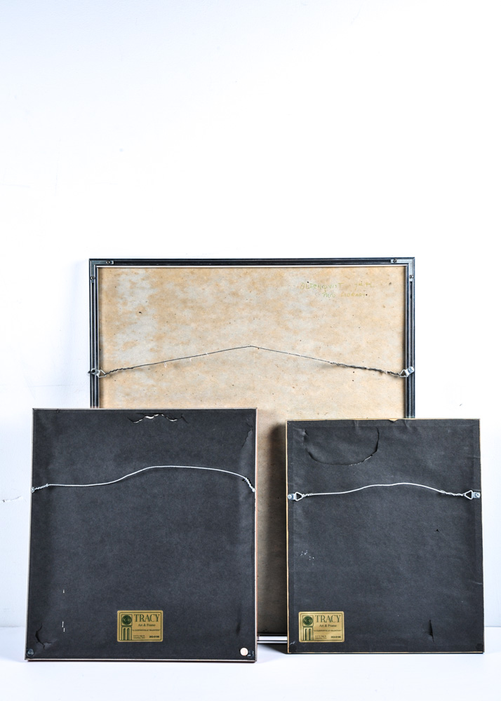 Trio of Framed Architectural and Landscape Themed Artworks