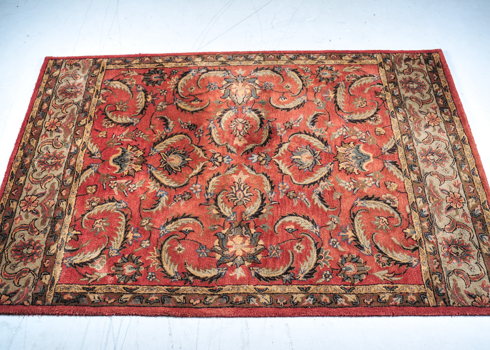 Wool Pile Oriental Style Rug in Rust and Green