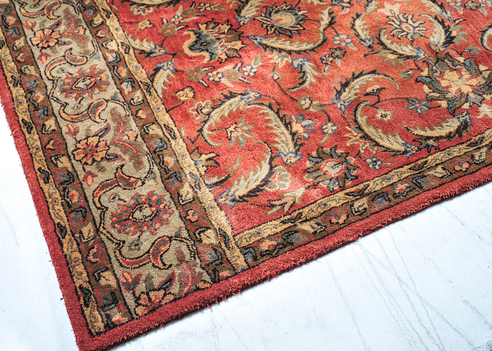 Wool Pile Oriental Style Rug in Rust and Green