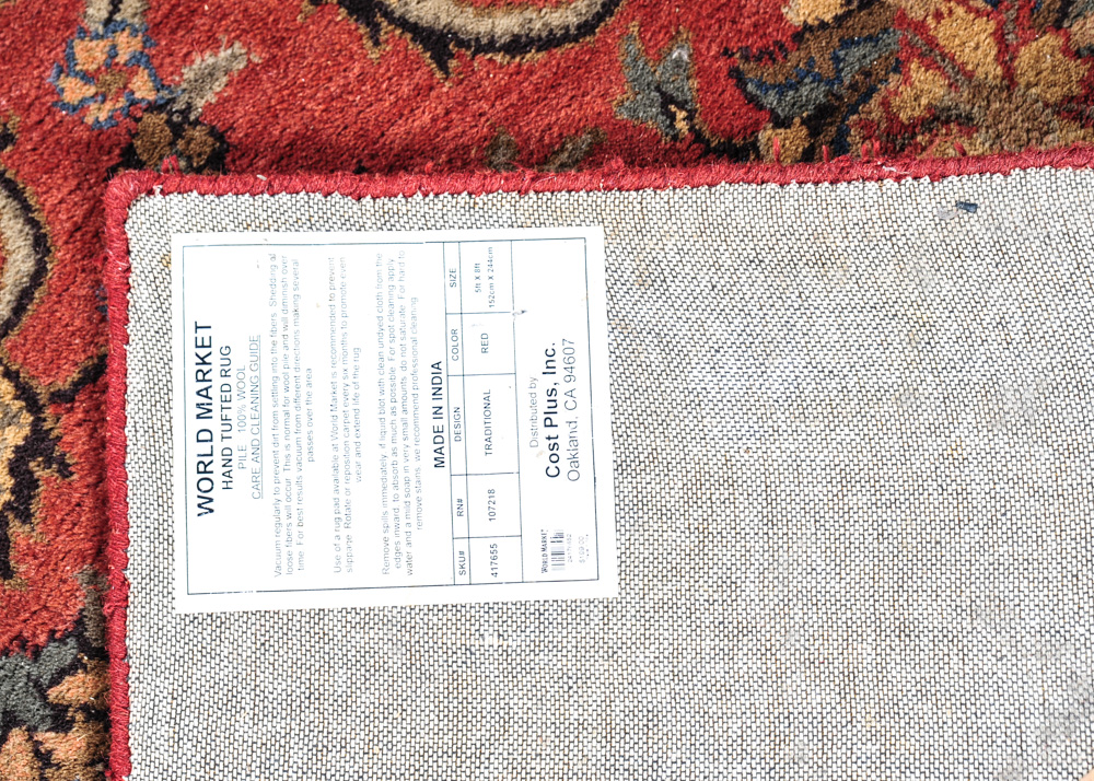 Wool Pile Oriental Style Rug in Rust and Green