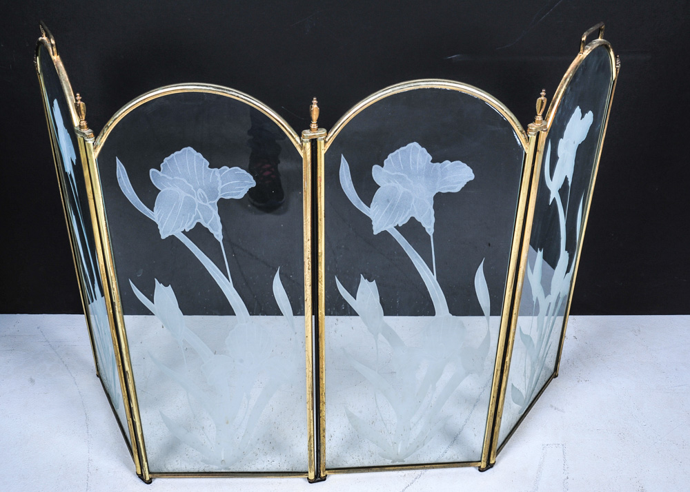 Brass Tone Fireplace Screen and Tools