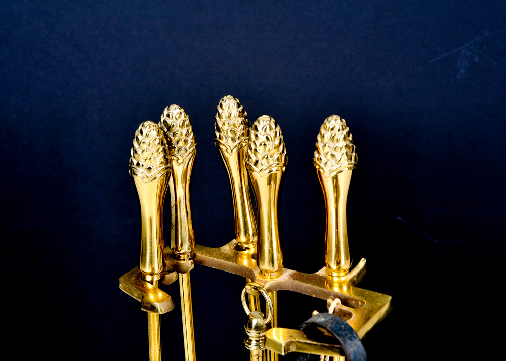 Brass Tone Fireplace Screen and Tools