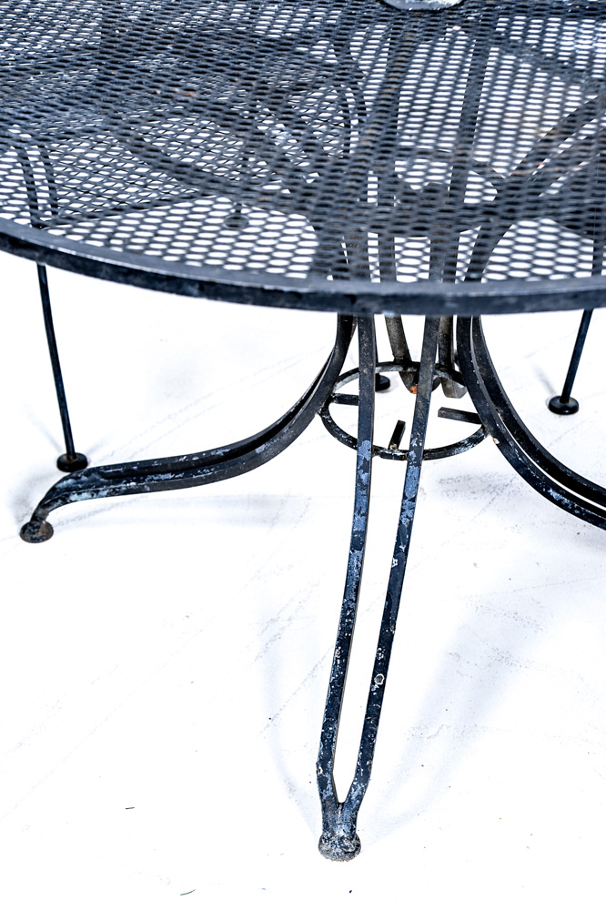 Mesh Metal Patio Table, Chairs, and Umbrella