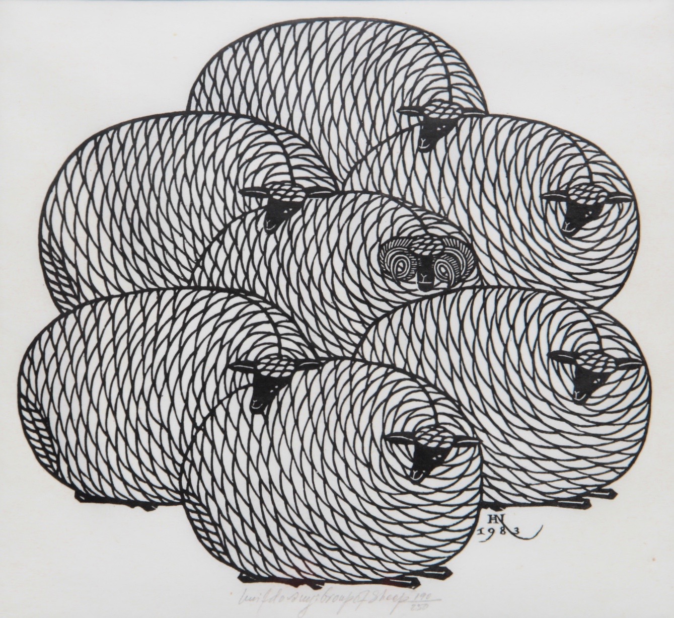 Signed Jacques Hnizdovsky Woodcut Print "Group of Sheep"