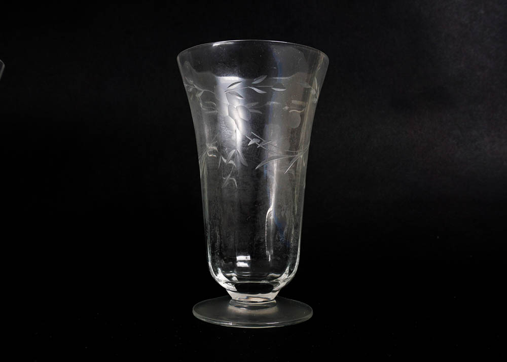 Floral Pattern Etched Glass Serving Set