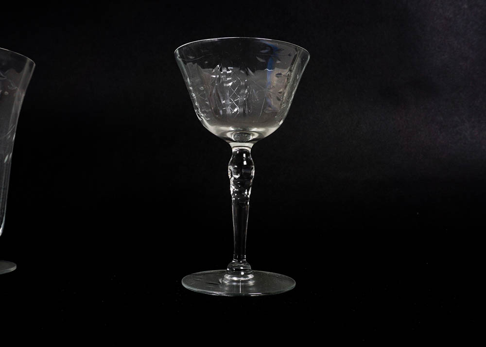 Floral Pattern Etched Glass Serving Set