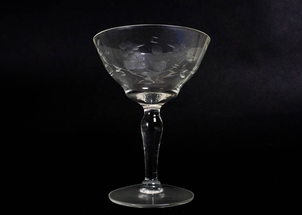 Floral Pattern Etched Glass Serving Set