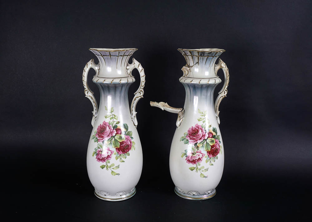 Pair of Austrian Floral Vases