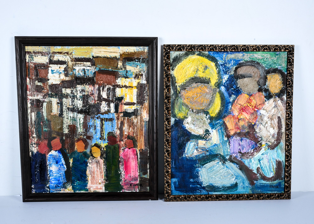 Duo of Abstract Figurative Oil Paintings