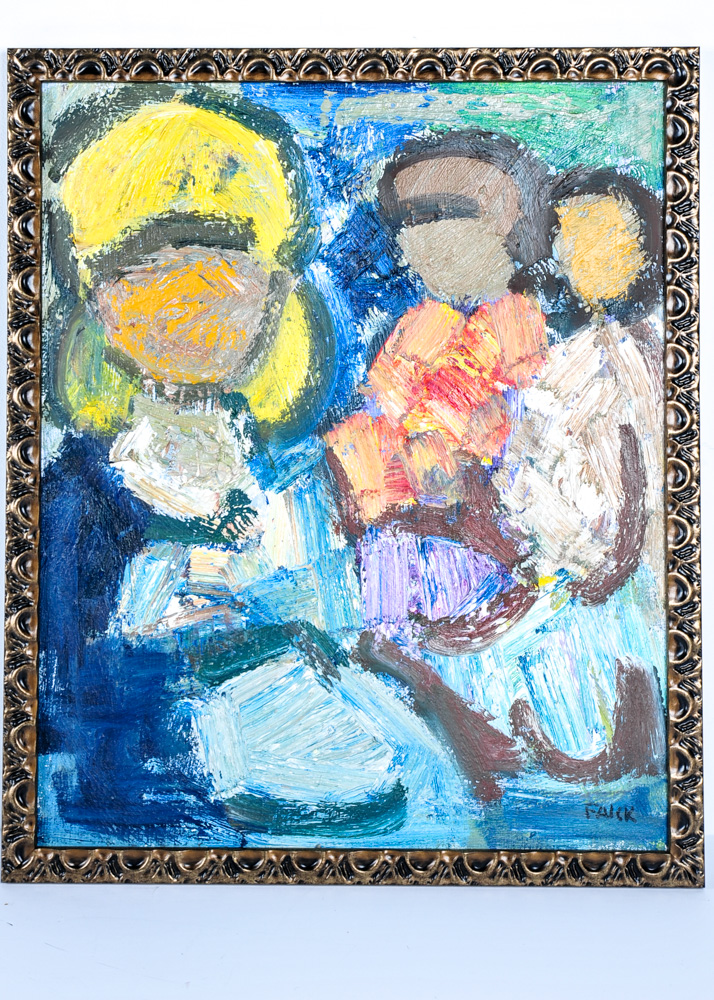 Duo of Abstract Figurative Oil Paintings