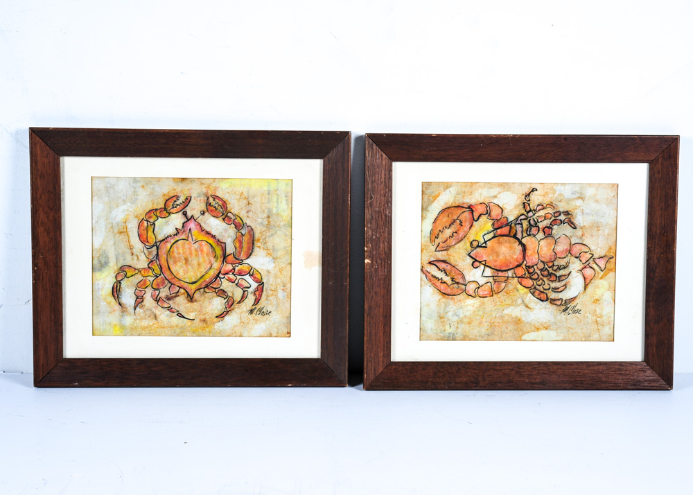 Duo of Original M. Close Lobster and Crab Artworks