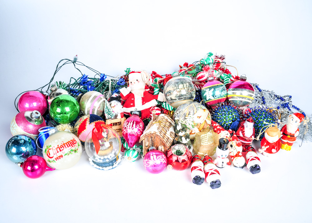 Collection of Vintage Christmas Ornaments and Decorations